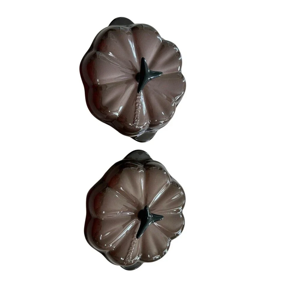 Set Of 2 Le Creuset Rare Cacao Brown Pumpkin Mini Cocotte Covered Dish 12 oz